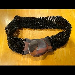 Stretch Beaded Belt With Wooden Closure